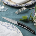 6 COUTEAUX DE TABLE MANCHE EN ÉBÈNE LAME ACIER MOTIF GÉOMÉTRIQUE