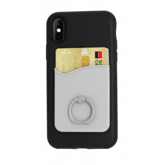 ÉTUI PORTE-CARTES AUTOCOLLANT EN SILICONE AVEC BAGUE POUR TÉLÉPHONE