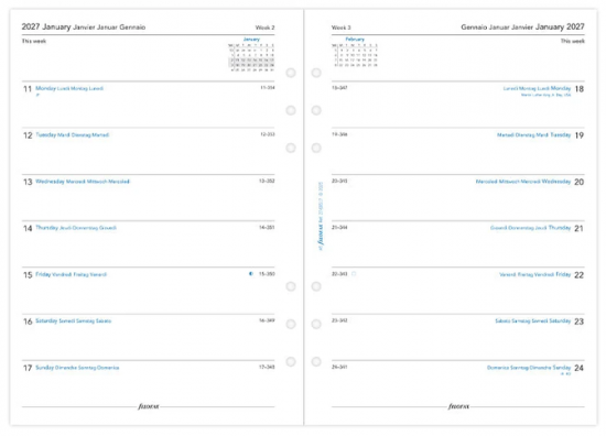 RECHARGE ORGANISEUR SEMAINE SUR 1 PAGE - MULTILINGUE - A5 21cm