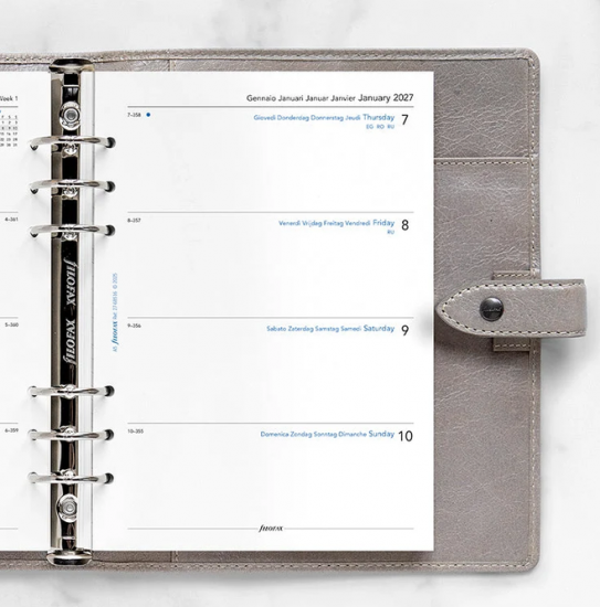 RECHARGE ORGANISEUR SEMAINE SUR 2 PAGES HORIZONTAL SANS HEURES - MULTILINGUE - A5 21cm