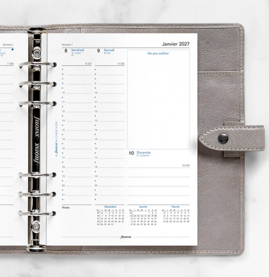 RECHARGE ORGANISEUR SEMAINE SUR 2 PAGES VERTICAL AVEC HEURES - A5 21cm