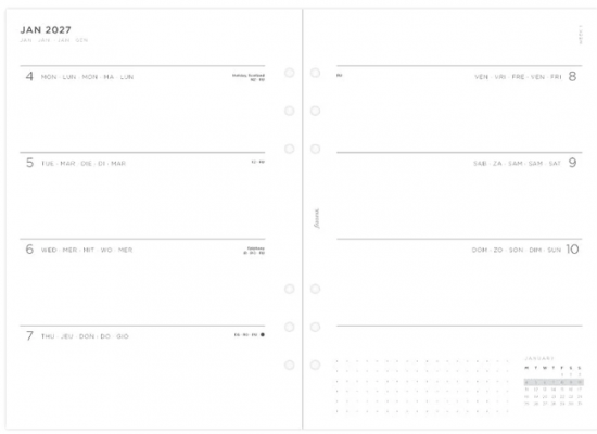 RECHARGE ORGANISEUR SEMAINE SUR 2 PAGES MINIMAL - MULTILANGUE - A5 21cm