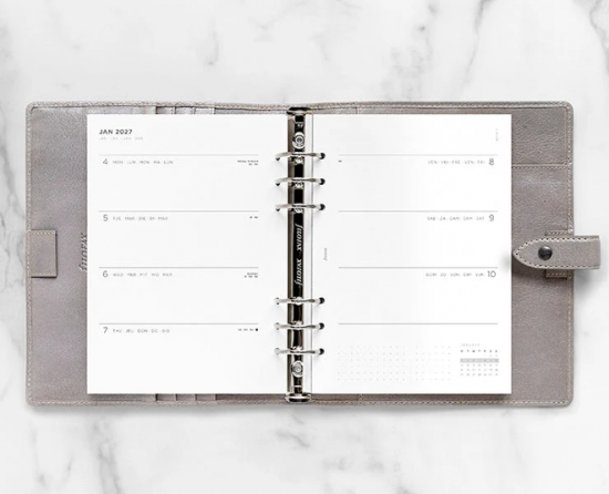 RECHARGE ORGANISEUR SEMAINE SUR 2 PAGES MINIMAL - MULTILANGUE - A5 21cm