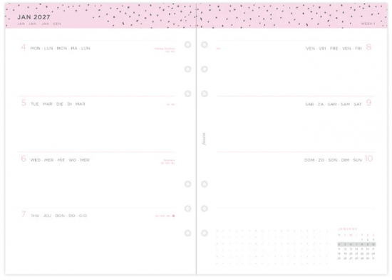 RECHARGE ORGANISEUR SEMAINE SUR 2 PAGES CONFETTI - A5 21cm