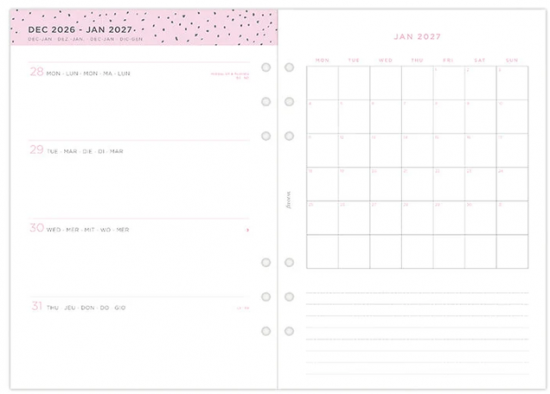 RECHARGE ORGANISEUR SEMAINE SUR 2 PAGES CONFETTI - A5 21cm
