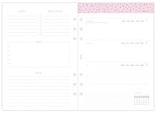 RECHARGE ORGANISEUR SEMAINE SUR 2 PAGES CONFETTI - A5 21cm