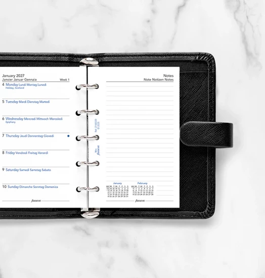 RECHARGE ORGANISEUR SEMAINE SUR 1 PAGE + PAGE DE NOTES - MULTILINGUE - MINI 10cm