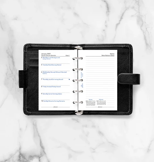 RECHARGE ORGANISEUR SEMAINE SUR 1 PAGE + PAGE DE NOTES - MULTILINGUE - MINI 10cm