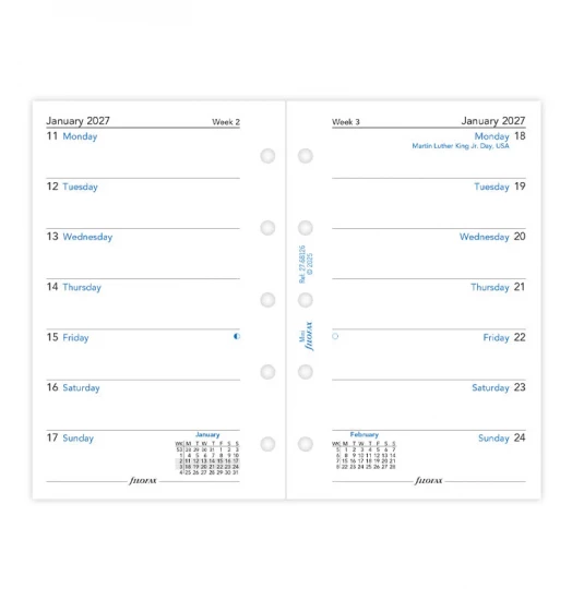 RECHARGE ORGANISEUR SEMAINE SUR 1 PAGE - ANGLAIS - MINI 10cm