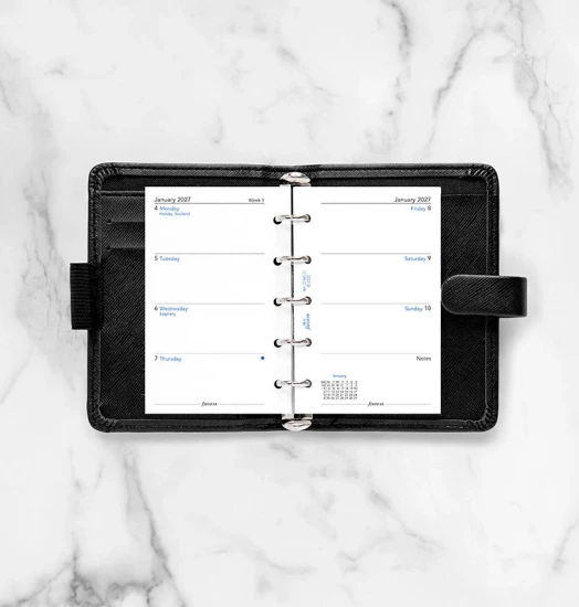 RECHARGE ORGANISEUR SEMAINE SUR 2 PAGES HORIZONTAL SANS HEURES - ANGLAIS - MINI 10cm