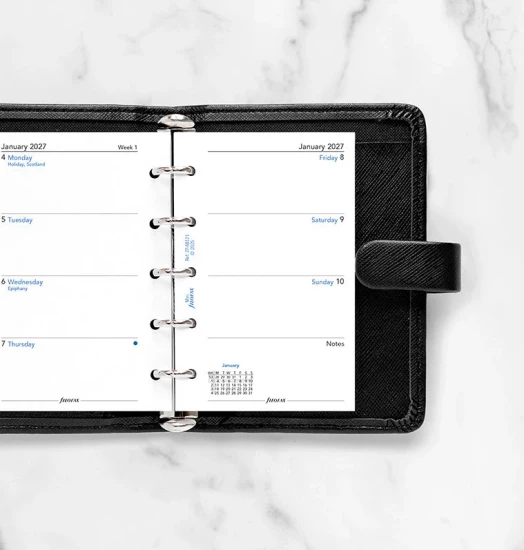 RECHARGE ORGANISEUR SEMAINE SUR 2 PAGES HORIZONTAL SANS HEURES - ANGLAIS - MINI 10cm