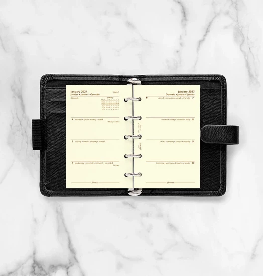 RECHARGE ORGANISEUR SEMAINE SUR 2 PAGES HORIZONTAL SANS HEURES CRÈME - MULTILINGUE - MINI 10cm