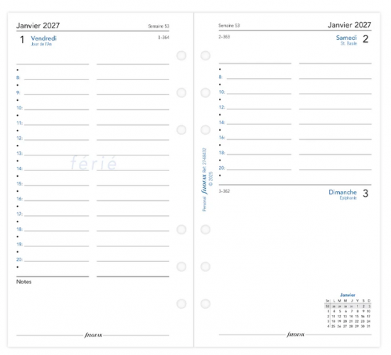 RECHARGE ORGANISEUR 1 JOUR PAR PAGE- PERSONAL 17cm