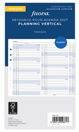 RECHARGE ORGANISEUR PLANNING - PERSONAL 17cm