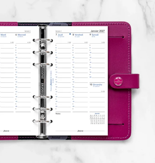 RECHARGE ORGANISEUR SEMAINE SUR 2 PAGES VERTICAL AVEC HEURES - PERSONAL 17cm