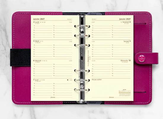 RECHARGE ORGANISEUR SEMAINE SUR 2 PAGES HORIZONTAL AVEC HEURES CRÈME - PERSONAL 17cm