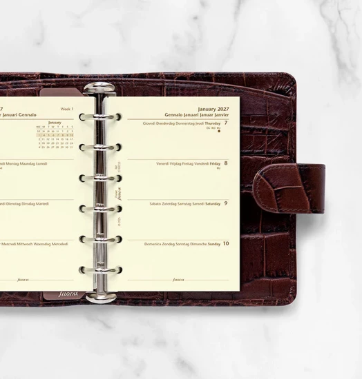RECHARGE ORGANISEUR SEMAINE SUR 2 PAGES HORIZONTAL SANS HEURES CREME - MULTILINGUE - POCKET 12cm
