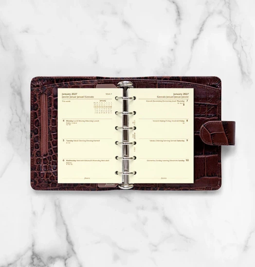 RECHARGE ORGANISEUR SEMAINE SUR 2 PAGES HORIZONTAL SANS HEURES CREME - MULTILINGUE - POCKET 12cm