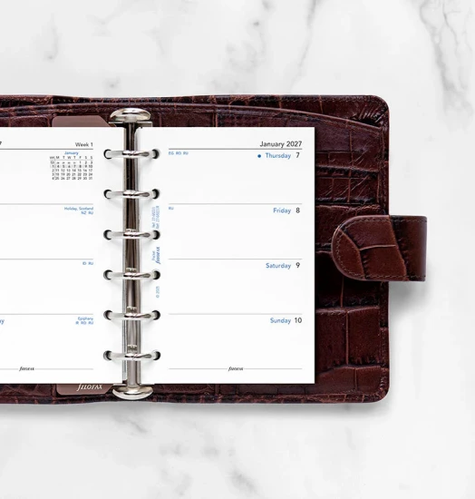 RECHARGE ORGANISEUR SEMAINE SUR 2 PAGES HORIZONTAL SANS HEURES - ANGLAIS - PAPIER RECYCLE - POCKET 12cm