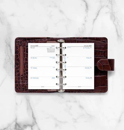 RECHARGE ORGANISEUR SEMAINE SUR 2 PAGES HORIZONTAL SANS HEURES - ANGLAIS - PAPIER RECYCLE - POCKET 12cm