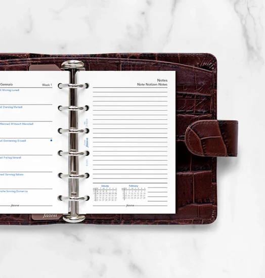 RECHARGE ORGANISEUR SEMAINE SUR 1 PAGE + PAGE DE NOTES - MULTILINGUE - POCKET 12cm