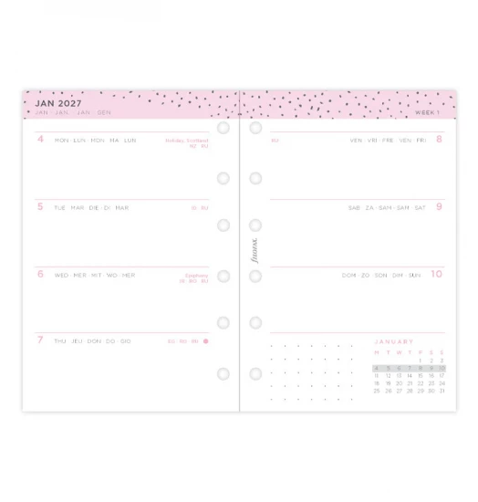 RECHARGE ORGANISEUR SEMAINE SUR 2 PAGES HORIZONTAL SANS HEURES CONFETTI - POCKET 12cm
