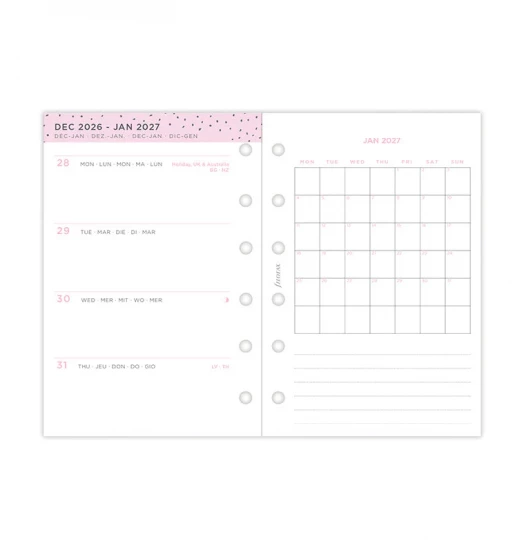 RECHARGE ORGANISEUR SEMAINE SUR 2 PAGES HORIZONTAL SANS HEURES CONFETTI - POCKET 12cm