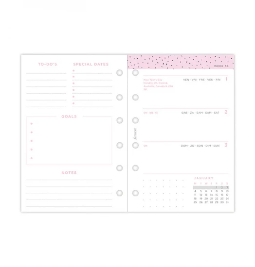 RECHARGE ORGANISEUR SEMAINE SUR 2 PAGES HORIZONTAL SANS HEURES CONFETTI - POCKET 12cm