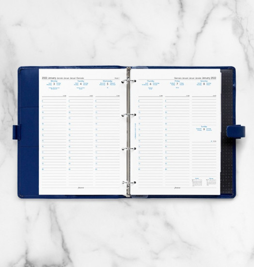 RECHARGE ORGANISEUR SEMAINE SUR 2 PAGES BLANC - MULTILINGUE - A4 25cm
