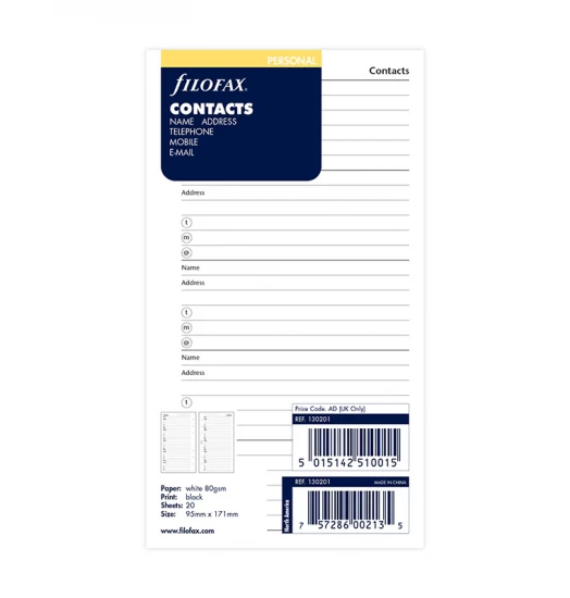 CONTACTS BLANC - PERSONAL 17cm