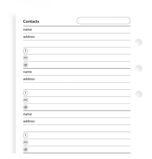 CONTACTS BLANC - PERSONAL 17cm