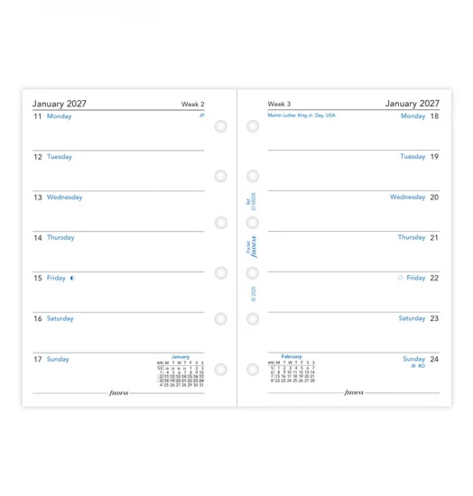 RECHARGE ORGANISEUR SEMAINE SUR 1 PAGE -  ANGLAIS - POCKET 12 cm
