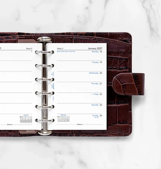 RECHARGE ORGANISEUR SEMAINE SUR 1 PAGE -  ANGLAIS - POCKET 12 cm