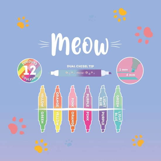SET DE 6 SURLIGNEURS A DOUBLE POINTE KITTY - MEOW