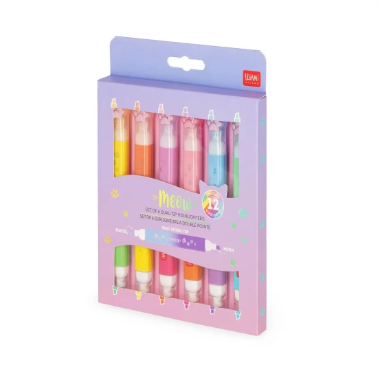 SET DE 6 SURLIGNEURS A DOUBLE POINTE KITTY - MEOW