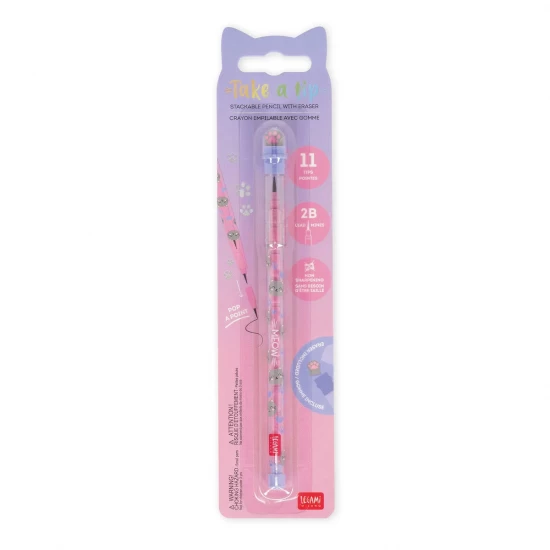 CRAYON EMPILABLE AVEC GOMME CHAT