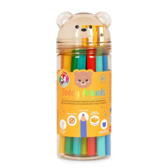 BOITE DE 24 CRAYONS DE COULEURS AVEC TAILLE-CRAYONS - TEDDY FRIENDS