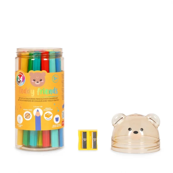 BOITE DE 24 CRAYONS DE COULEURS AVEC TAILLE-CRAYONS - TEDDY FRIENDS