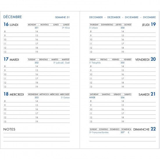 AGENDA DE POCHE HEBDOPLAN BROCHÉ OU SPIRALÉ - INT 2001 - 9x16cm
