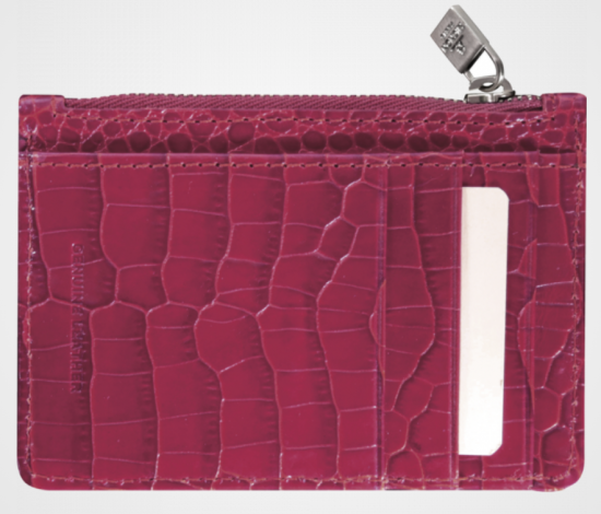 PORTE-CARTES ZIPPÉ VEAU CROCO SAVANNAH FUSCHIA