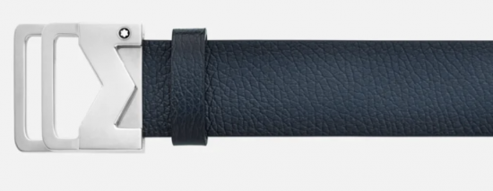 CEINTURE DOUBLE BOUCLE CUIR GRAINÉ BLEU