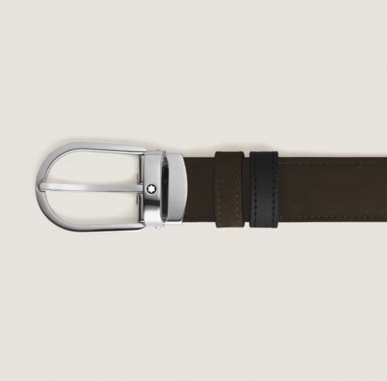 CEINTURE 30mm LISSE NOIR RÉVERSIBLE DAIM MARRON BOUCLE FER À CHEVAL