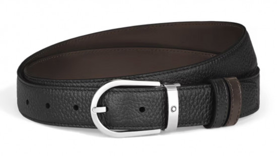 CEINTURE 35mm LISSE MARRON RÉVERSIBLE GRAINÉ NOIR BOUCLE FER À CHEVAL
