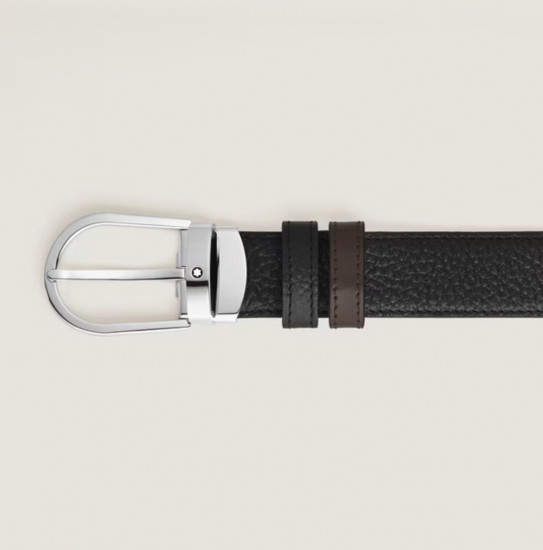 CEINTURE 35mm LISSE MARRON RÉVERSIBLE GRAINÉ NOIR BOUCLE FER À CHEVAL