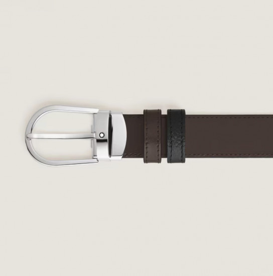 CEINTURE 35mm LISSE MARRON RÉVERSIBLE GRAINÉ NOIR BOUCLE FER À CHEVAL